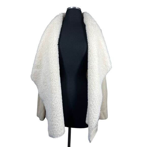 John + Jenn Sienna Faux Shearling Fur Open Cardigan Jacket Knit Tan Faux Suede L - Picture 6 of 15